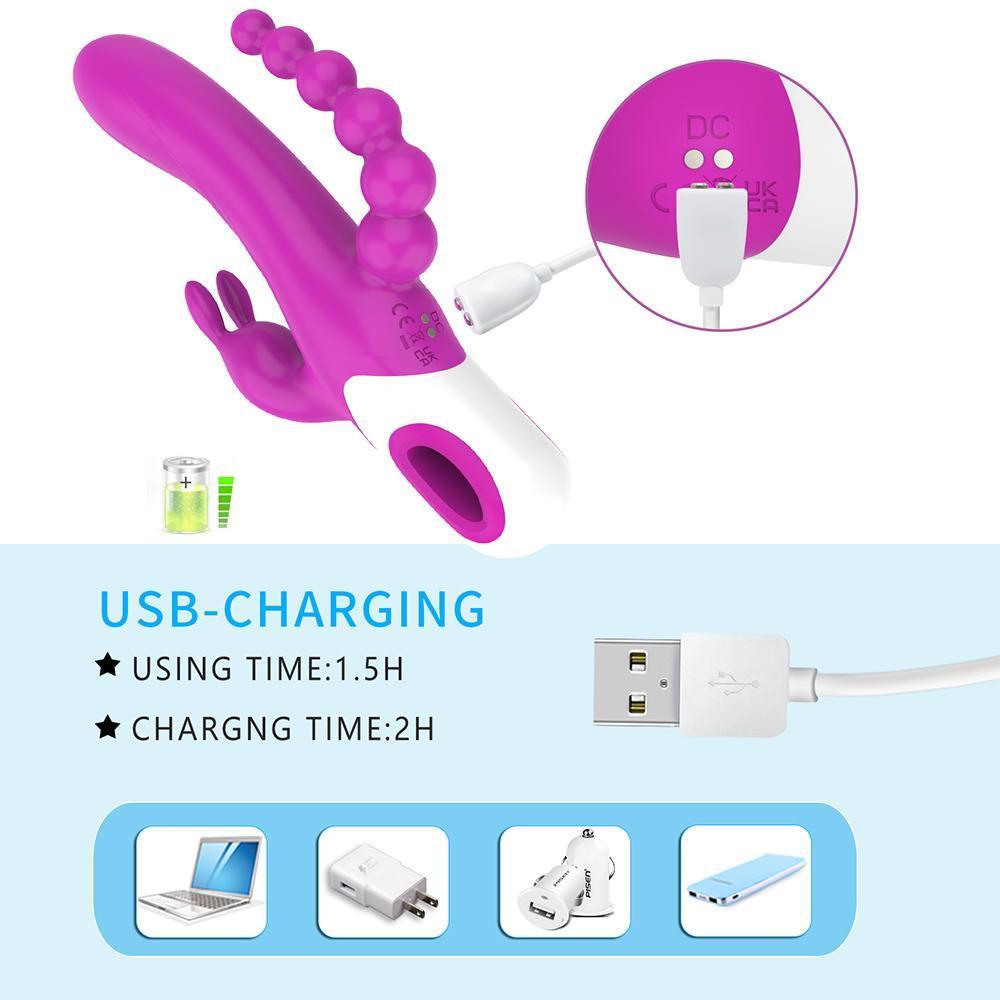 EDEN Şarjlı Anal Boncuklu 3 in 1 G Spot Üçlü Vibratör