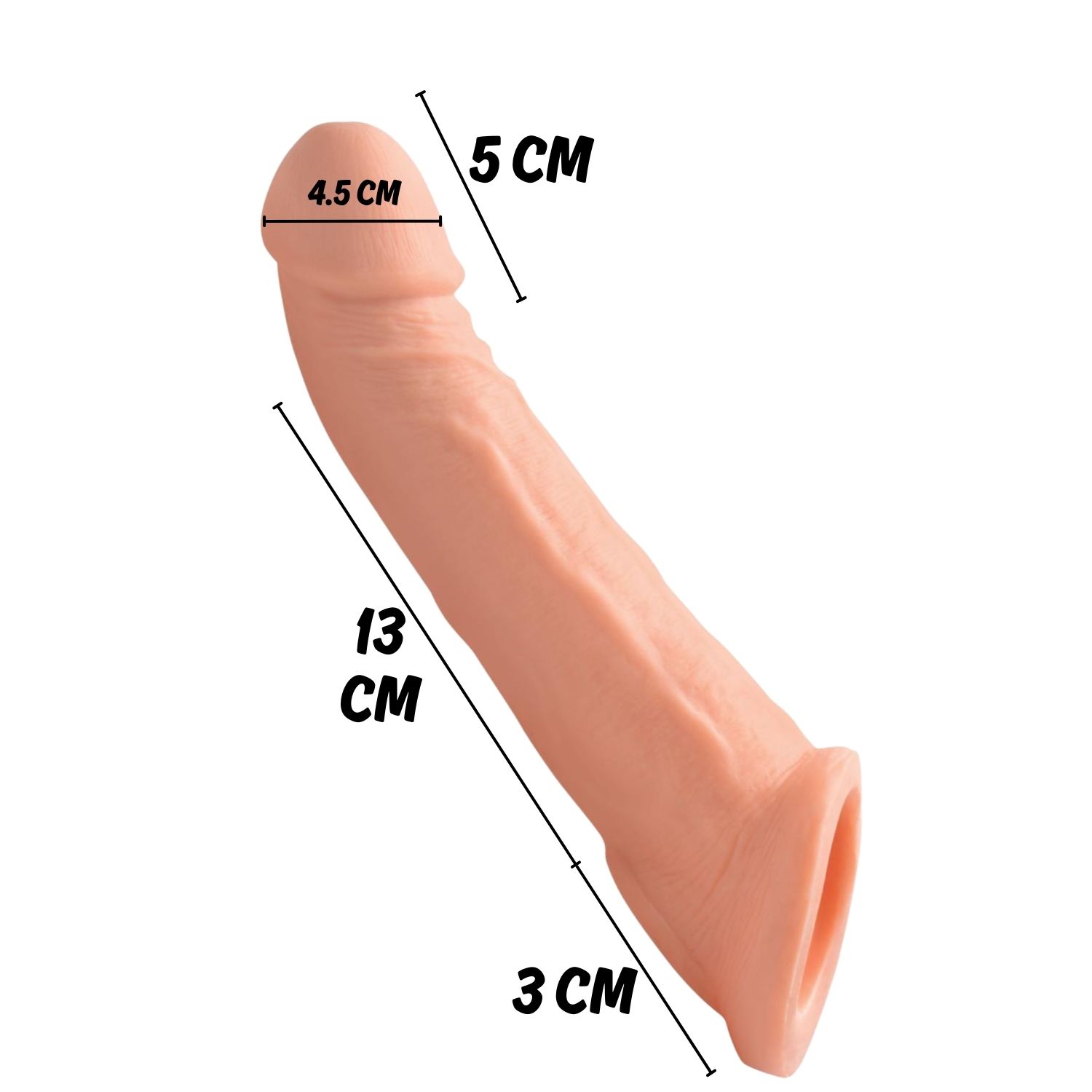 Gerçekçi Doku Penis Büyütücü ve Kalınlaştırıcı 5 CM Uzatmalı Testis Halkalı Realistik Penis Kılıfı 21 CM