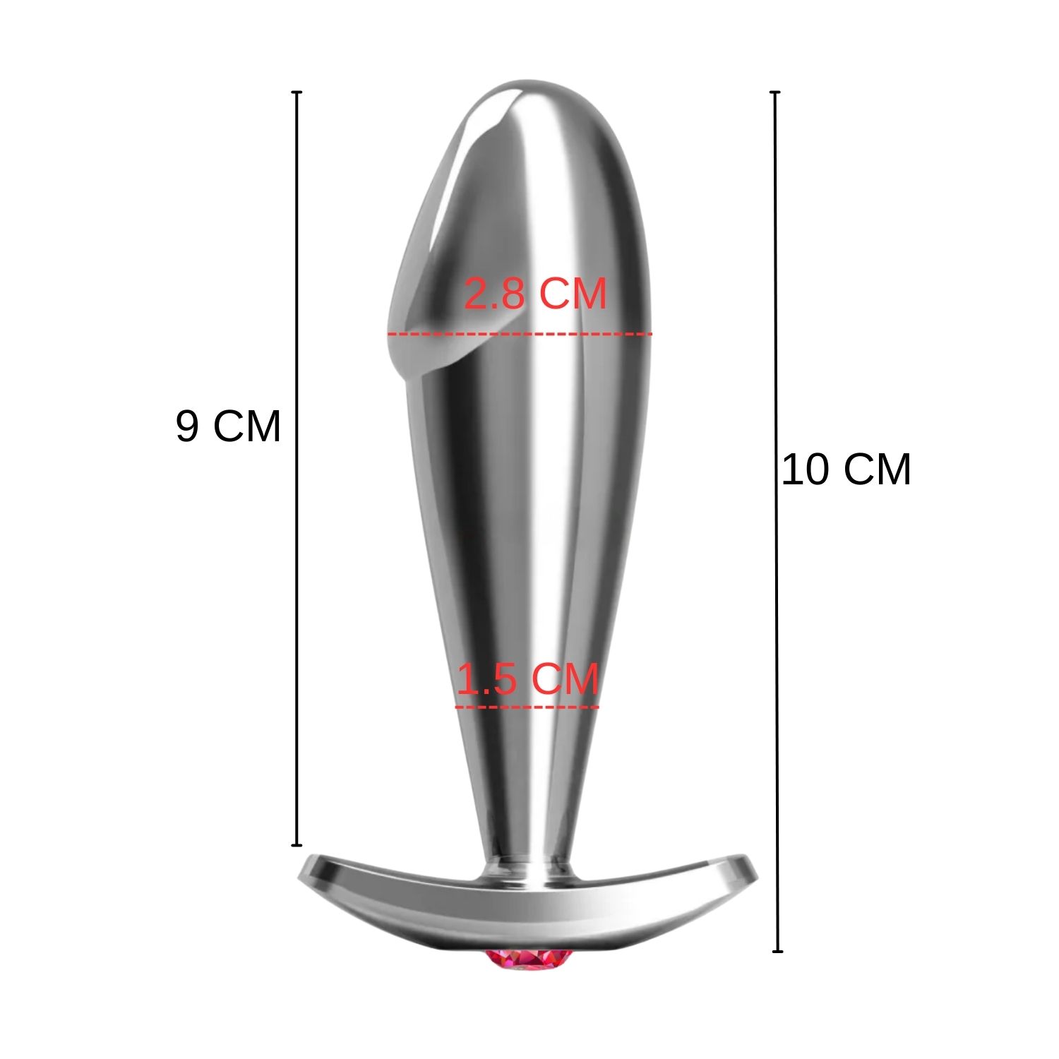 Paslanmaz Çelik Dildo Kırmızı Yuvarlak Mücevher Taşlı Pürüzsüz Silver Metal Anal Butt Plug