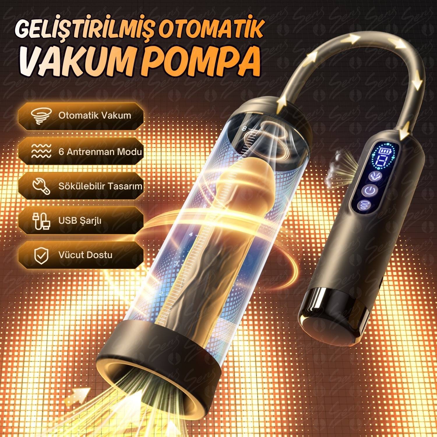 Automatic MXL1 - Ekstra Büyük Hazneli Yedek Başlıklı 6 Emiş Modlu Dijital Ekran Profesyonel Otomatik Penis Pompası