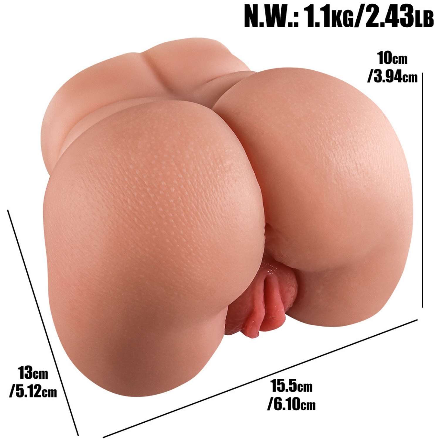 Bethany - Anal Vajina Çift Girişli Titreşimli Isıtmalı Realistik Kalça Suni Vajina Mastürbatör 1.1KG