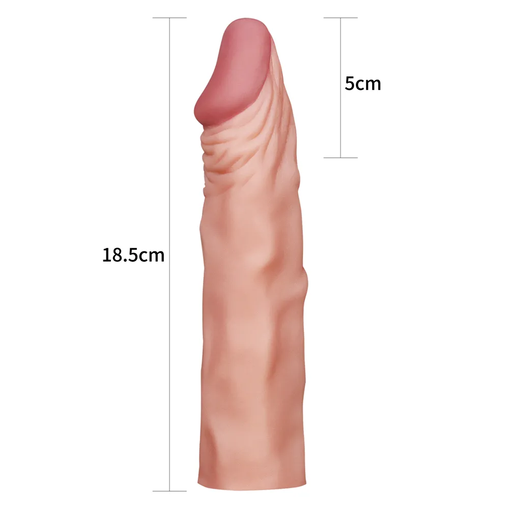 Gerçekçi Doku Penis Büyütücü ve Kalınlaştırıcı 5 CM Uzatmalı Realistik Penis Kılıfı 18 CM