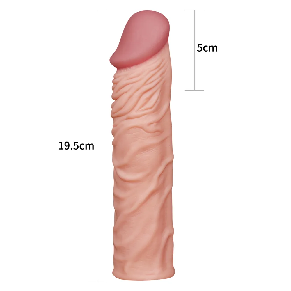Gerçekçi Doku Penis Büyütücü ve Kalınlaştırıcı 5 CM Uzatmalı Realistik Penis Kılıfı 19 CM