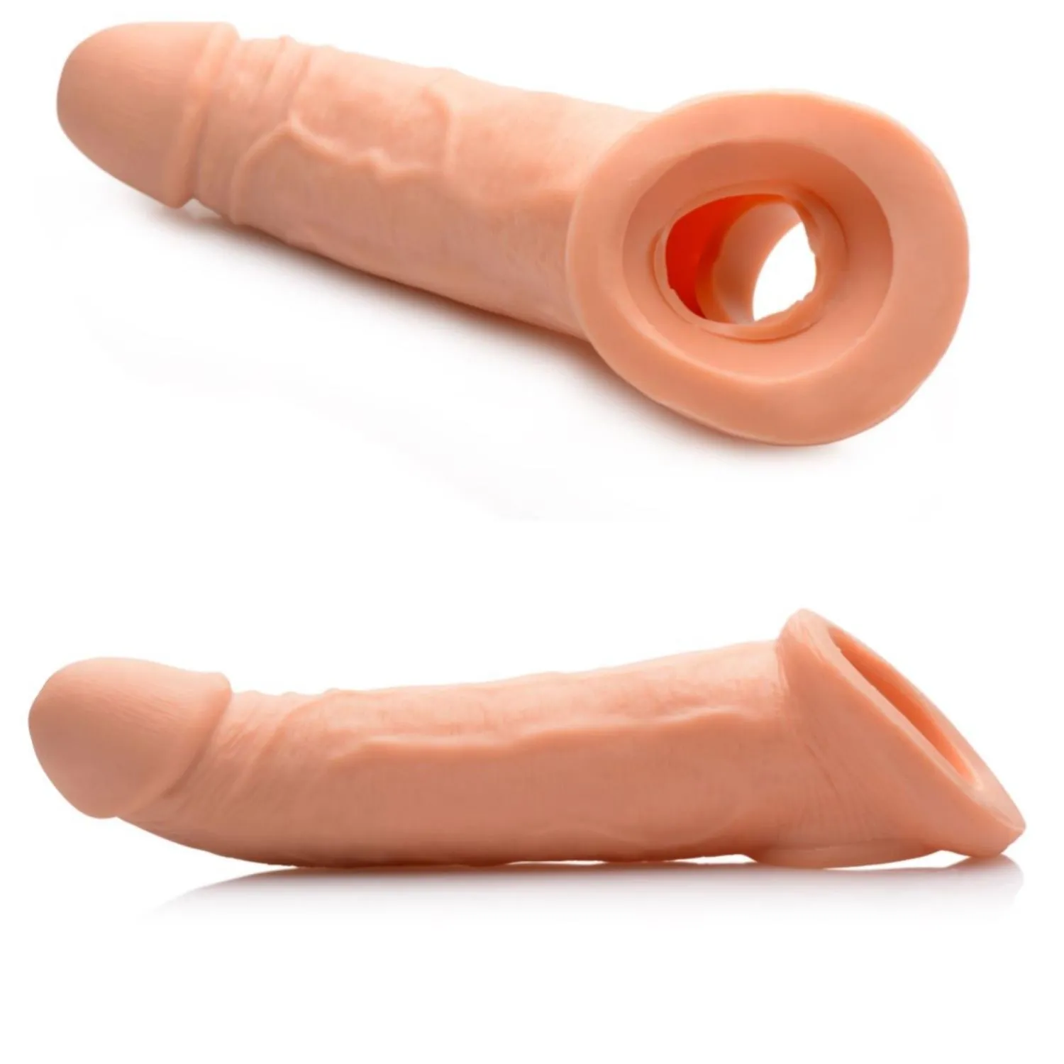 Gerçekçi Doku Penis Büyütücü ve Kalınlaştırıcı 5 CM Uzatmalı Testis Halkalı Realistik Penis Kılıfı 21 CM