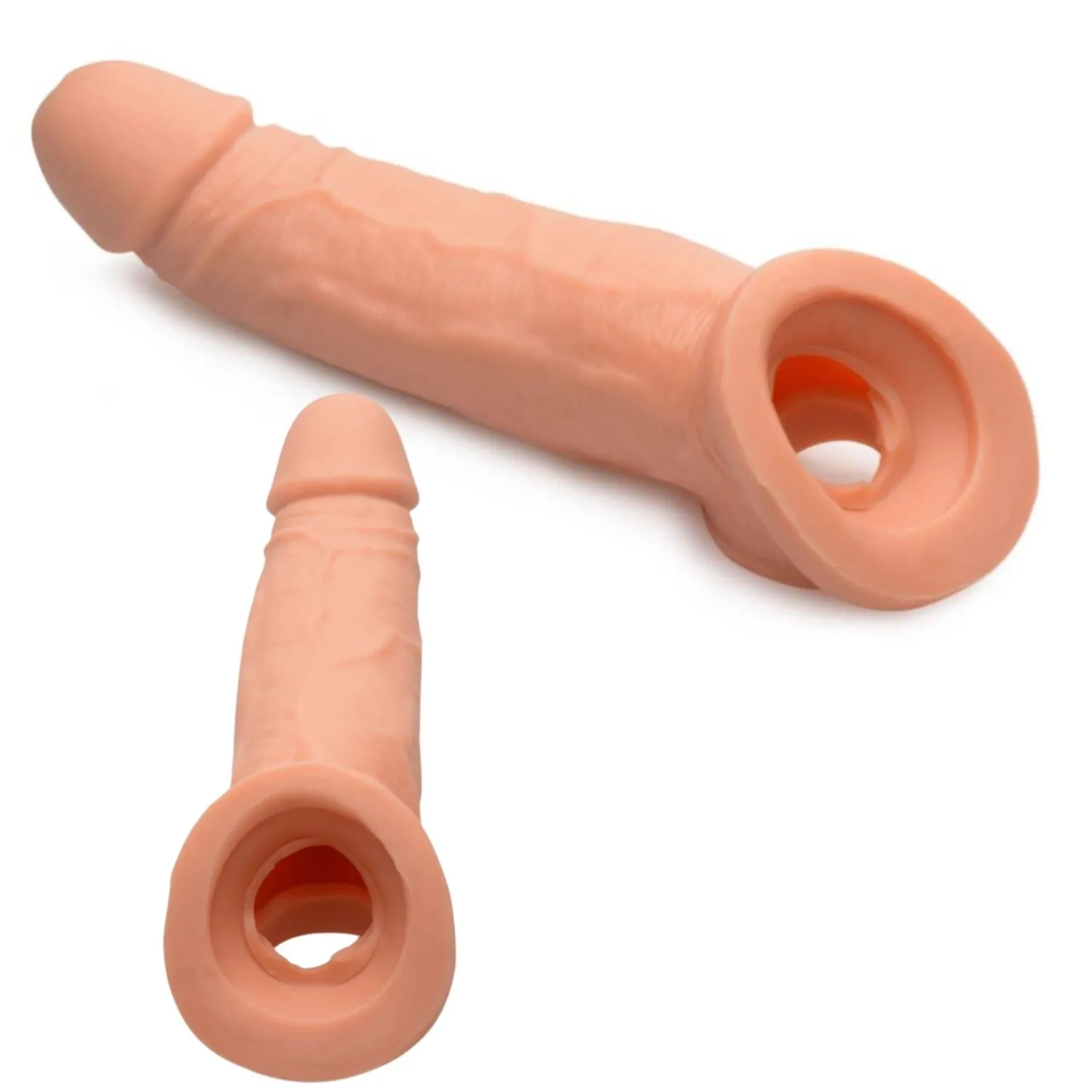 Gerçekçi Doku Penis Büyütücü ve Kalınlaştırıcı 5 CM Uzatmalı Testis Halkalı Realistik Penis Kılıfı 21 CM