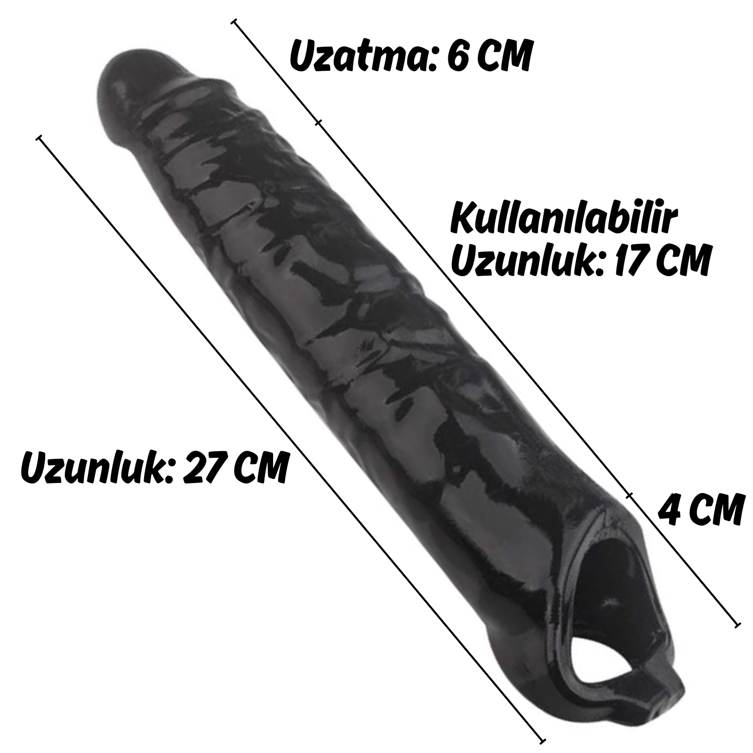 Gerçekçi Doku Penis Büyütücü ve Kalınlaştırıcı 6 CM Uzatmalı Zenci Realistik Penis Kılıfı 27 CM