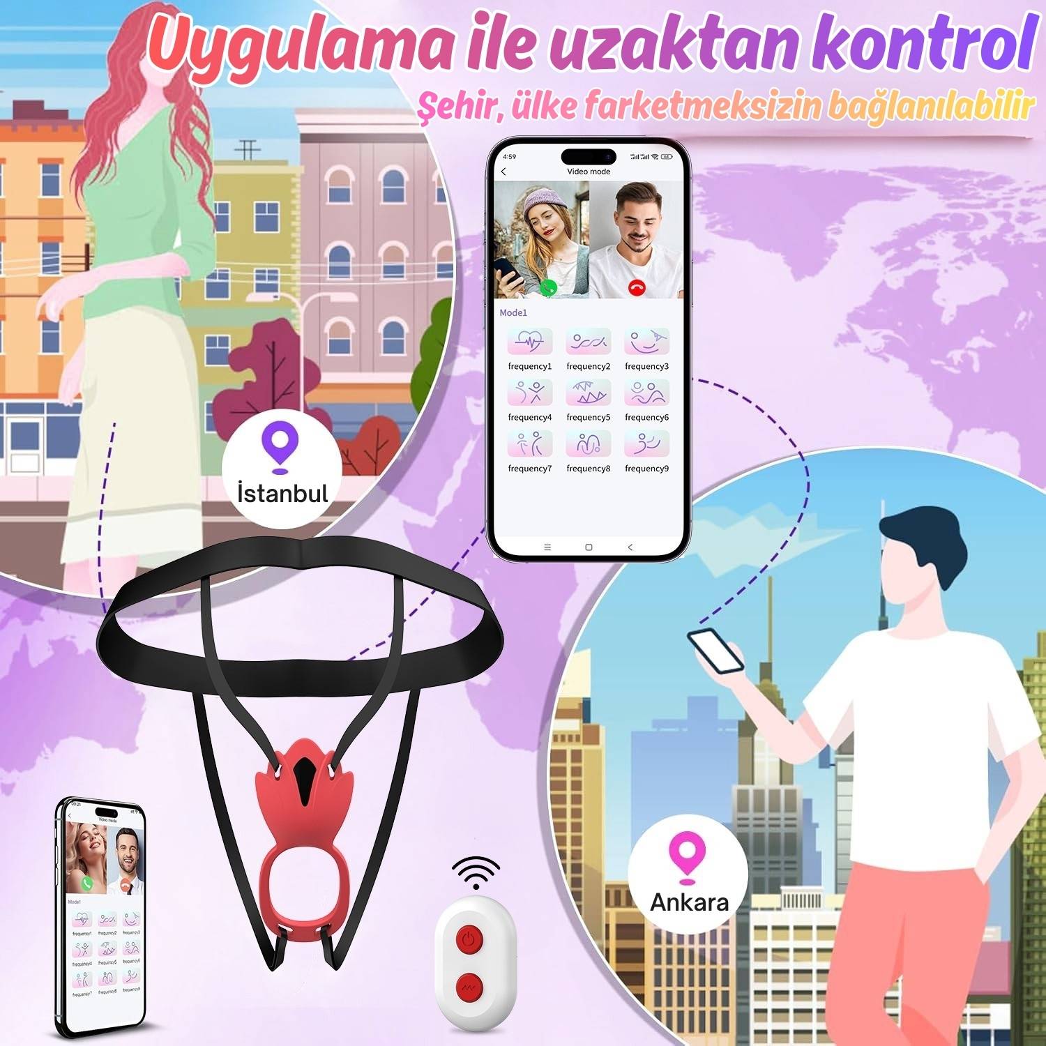 Ivy APP RCT - Şarjlı Kumanda Ve Telefon Kontrollü Vajina Çevresi ve Klitoris Uyarıcı Kemerli Giyilebilir Couple Vibratör