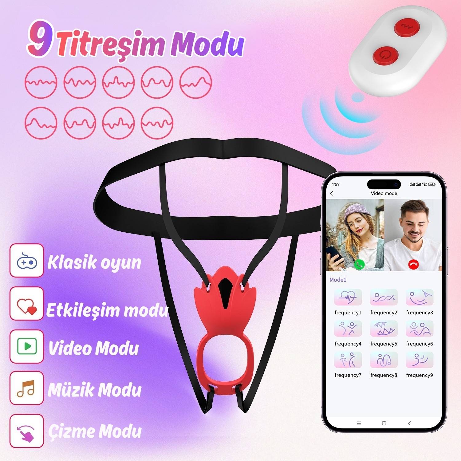 Ivy APP RCT - Şarjlı Kumanda Ve Telefon Kontrollü Vajina Çevresi ve Klitoris Uyarıcı Kemerli Giyilebilir Couple Vibratör