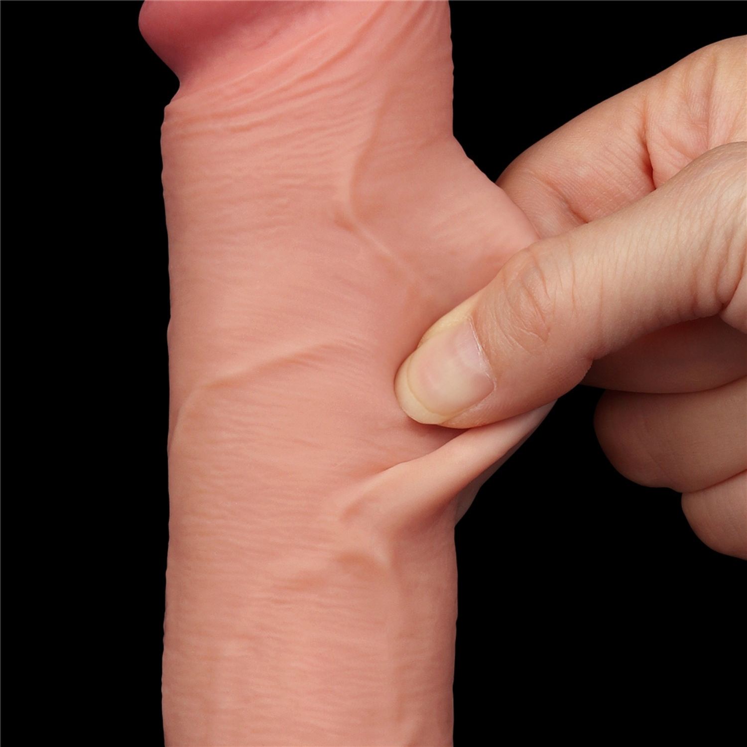 Leo - Hareketli Kayar Deri Çift Katmanlı Realistik Vibratör Dildo Ultra Yumuşak Testissiz Gerçekçi Titreşimli Yapay Penis