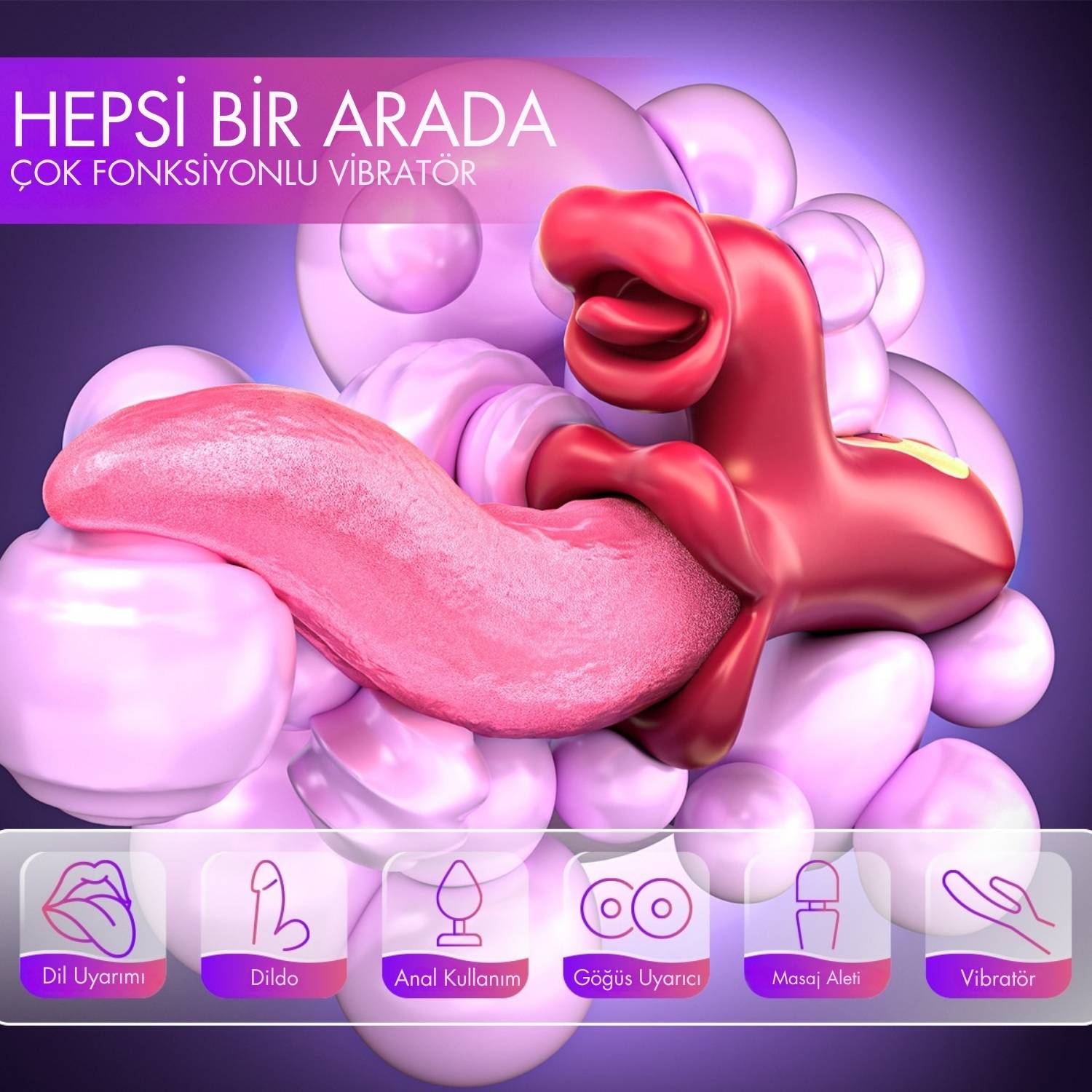Lori - Şarjlı 360° Rotasyon Hareketli ve Güçlü Titreşimli Aynı Anda G Spot ve Klitoris Uyarıcı Dil Vibratör