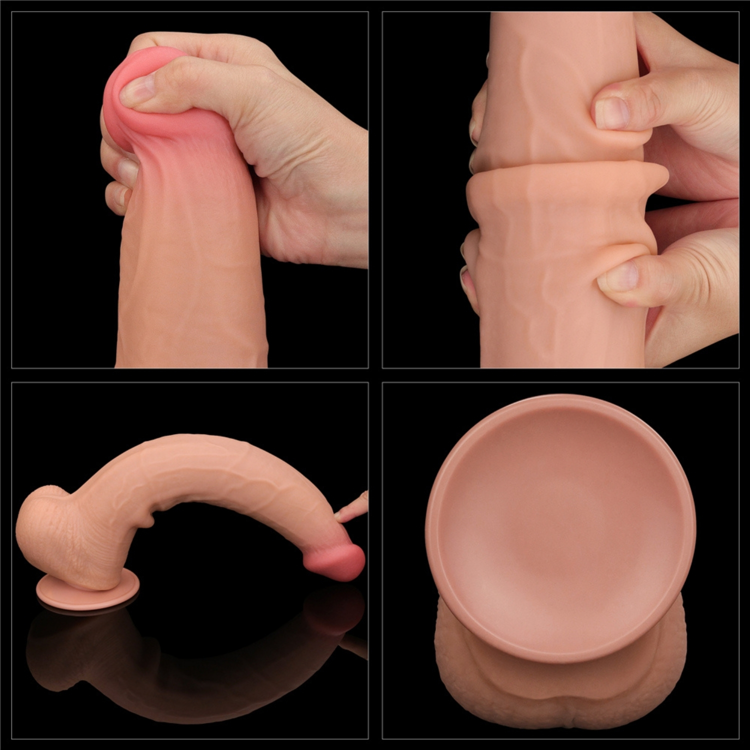 Parker - Mega Boy Hareketli Kayar Deri Çift Katmanlı Realistik Vibratör Dildo Ultra Yumuşak Gerçekçi Titreşimli Yapay Penis