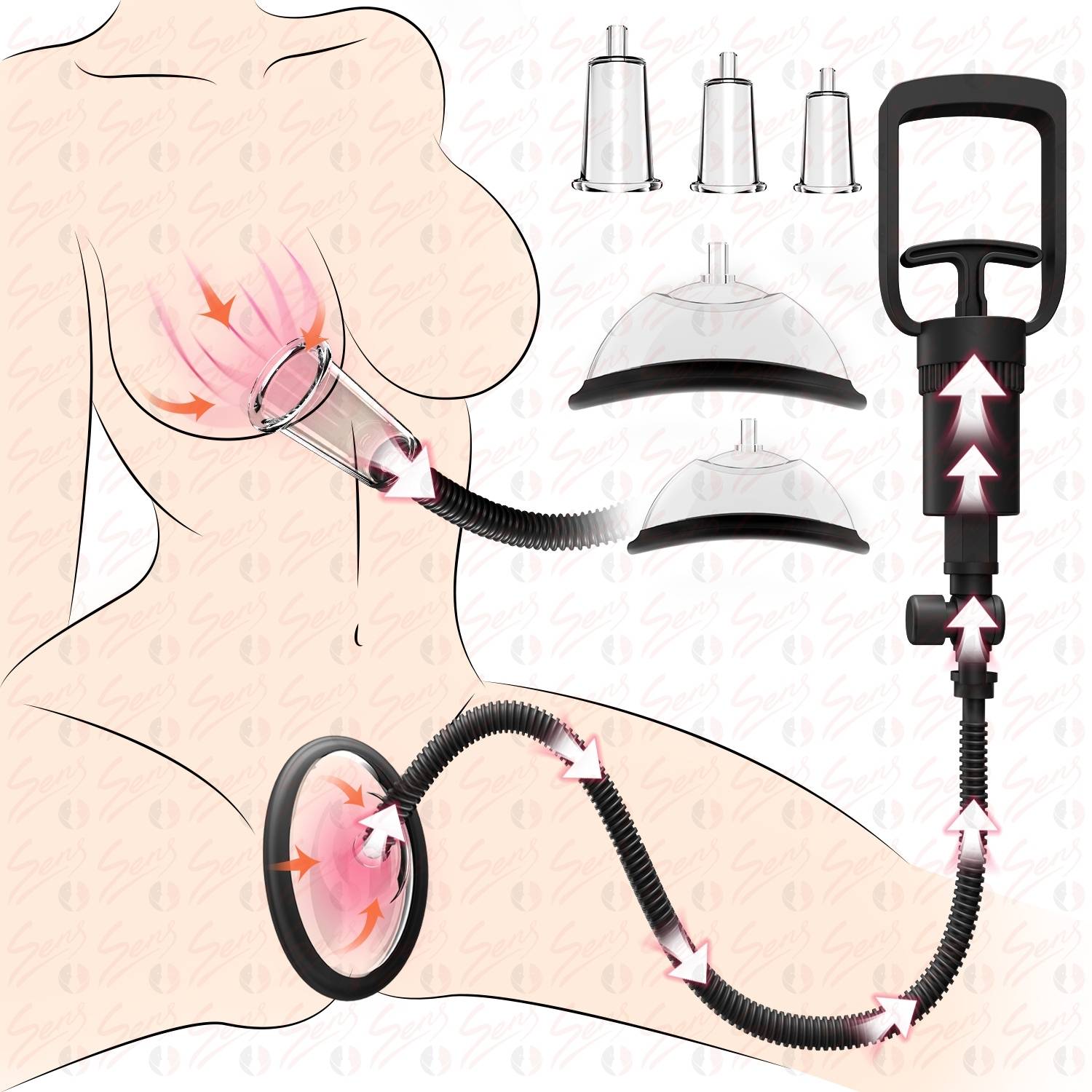 Pussy Pump Classic - Değiştirilebilir 5 Başlıklı Tetikli Profesyonel Göğüs ve Vajina Vakum Pompası Set
