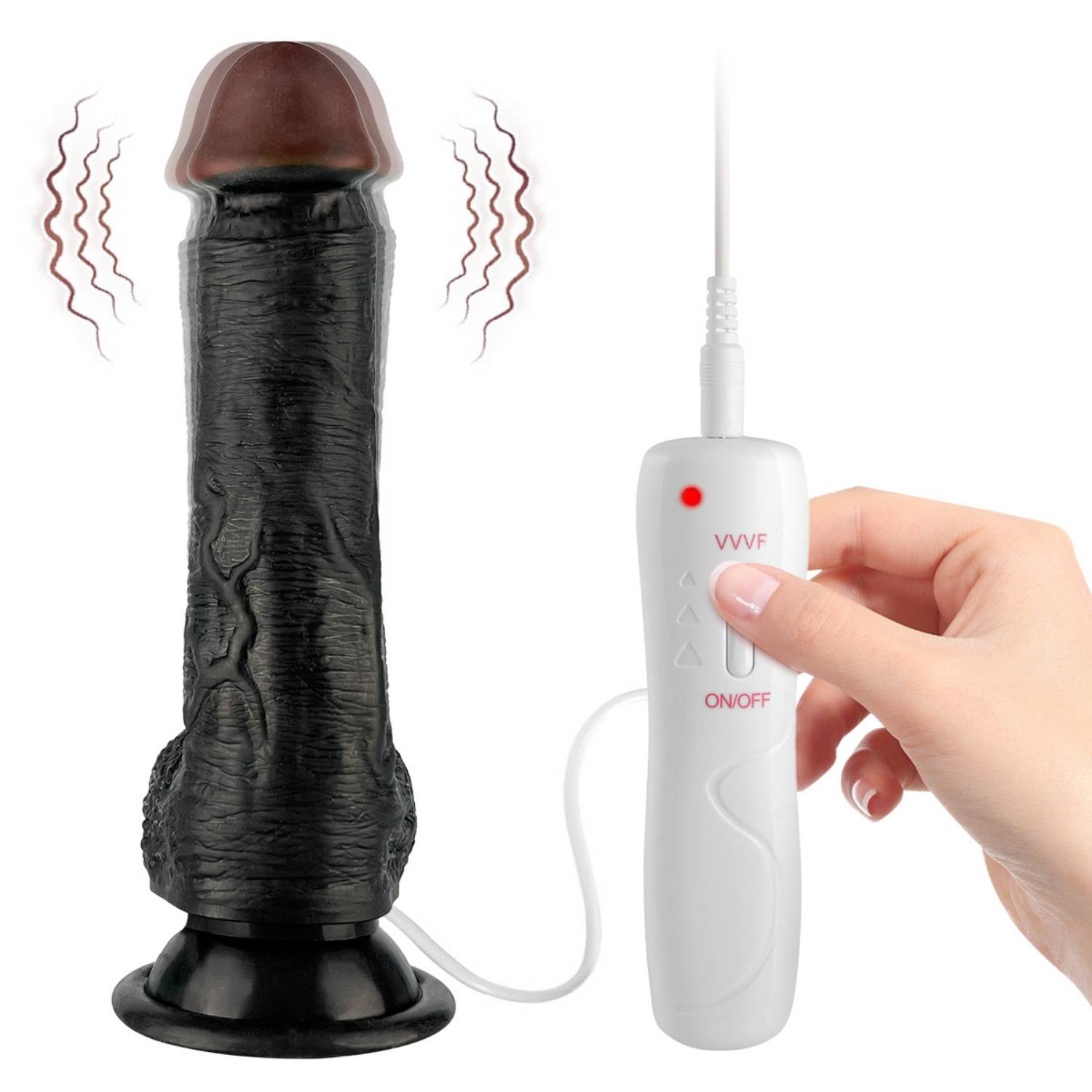 Ricky - Kumandalı Vantuzlu Güçlü Titreşimli Gerçekçi Zenci Yapay Penis Realistik Dokuda Dildo 20 CM