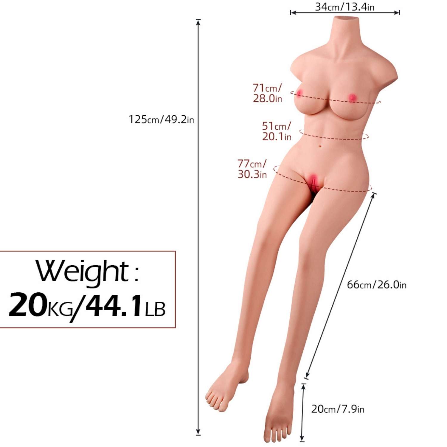Sarah - Ultra Mega Boy 125 CM Realistik Manken Anal Vajina Çift Girişli İskeletli Yarım Vücut 20 KG