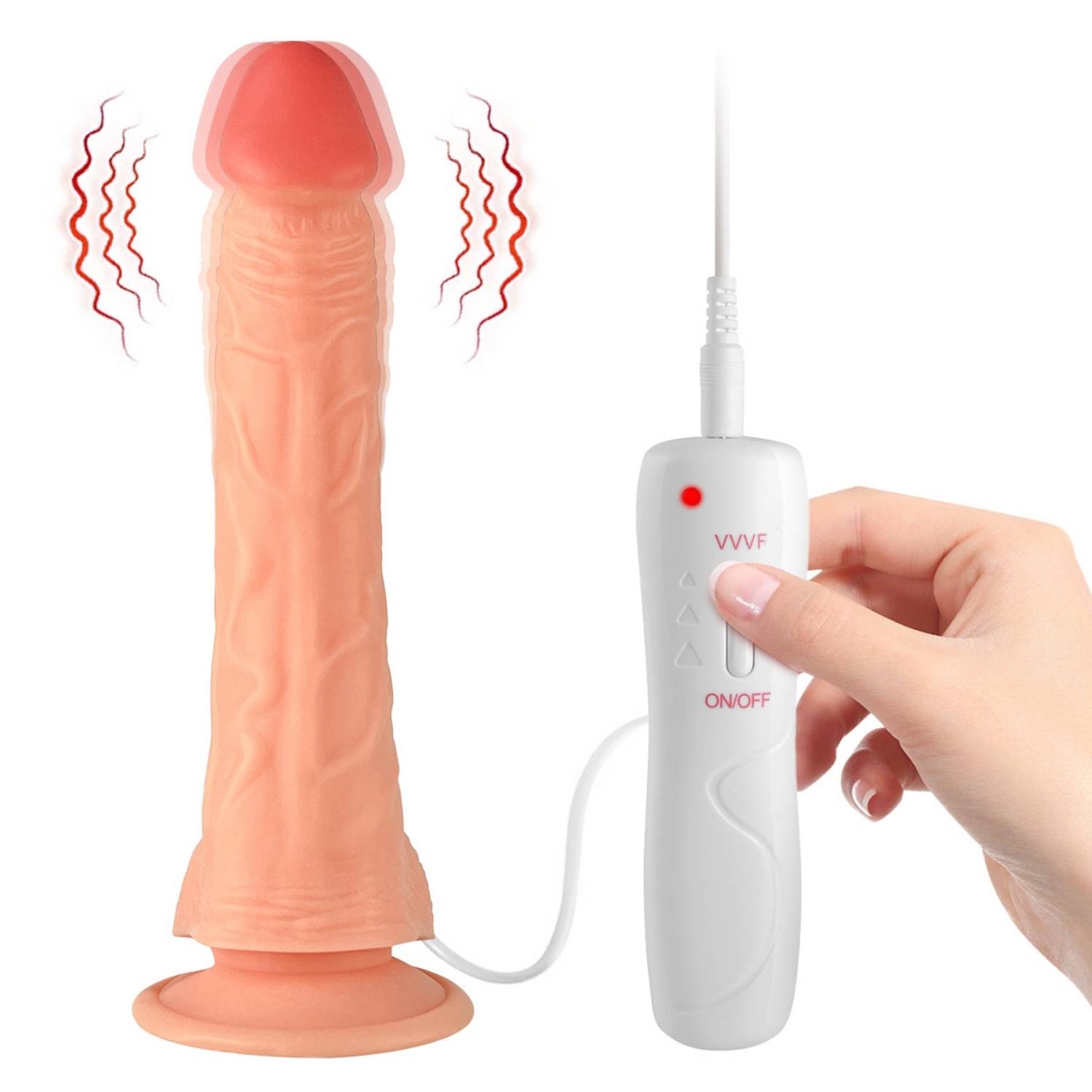Wesley - Kumandalı Vantuzlu Eğik Yapı Güçlü Titreşimli Gerçekçi Yapay Penis Realistik Dokuda Dildo 22 CM