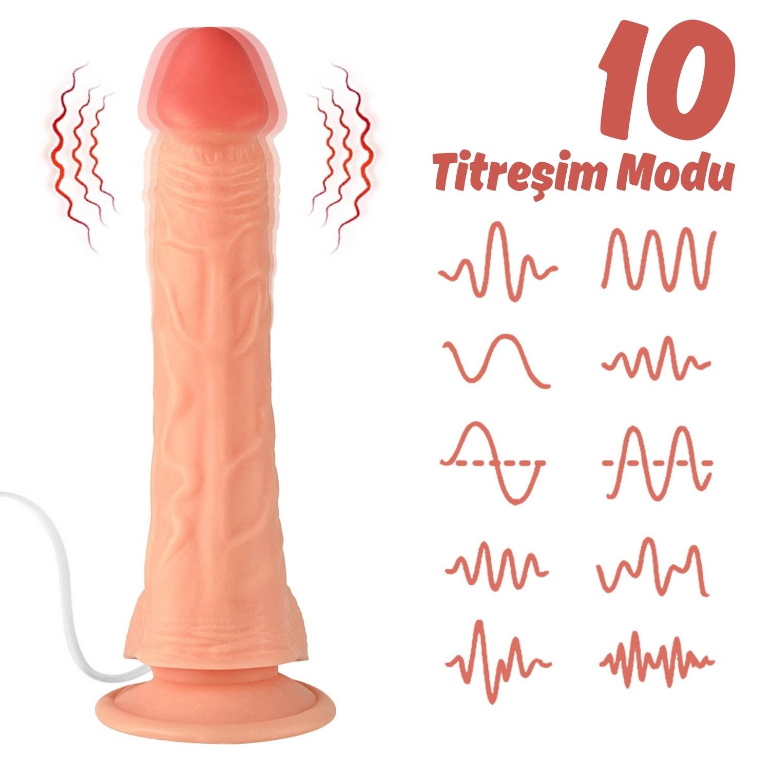 Wesley - Kumandalı Vantuzlu Eğik Yapı Güçlü Titreşimli Gerçekçi Yapay Penis Realistik Dokuda Dildo 22 CM